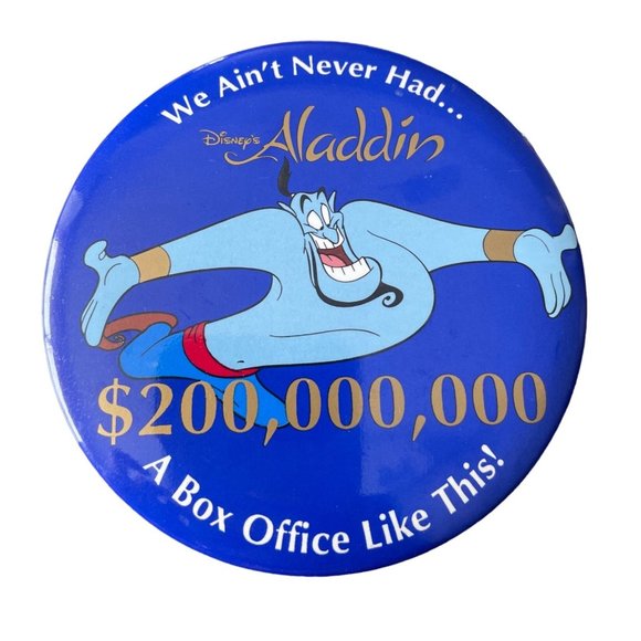 1990's Walt Disney Aladdin $200,000,000 4" Pinback Button A Box Office Like This - Picture 2 of 4
